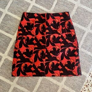 Ann Taylor Red / Orange and Black Floral Mini Skirt